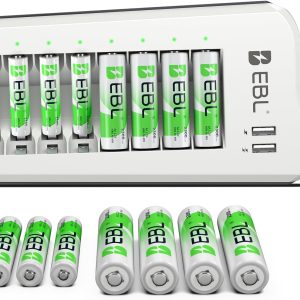 EBL AA AAA Battery Charger, 8 AA 2300mAh & 8 AAA 1100mAh NiMH, 2 USB Ports